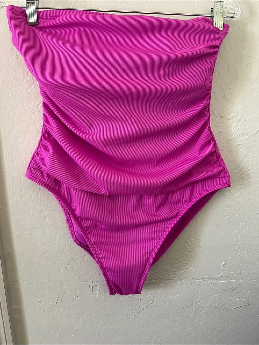 Shade & Shore Strapless Ruched One-Piece Swimsuit in Bright Purple large 12-14